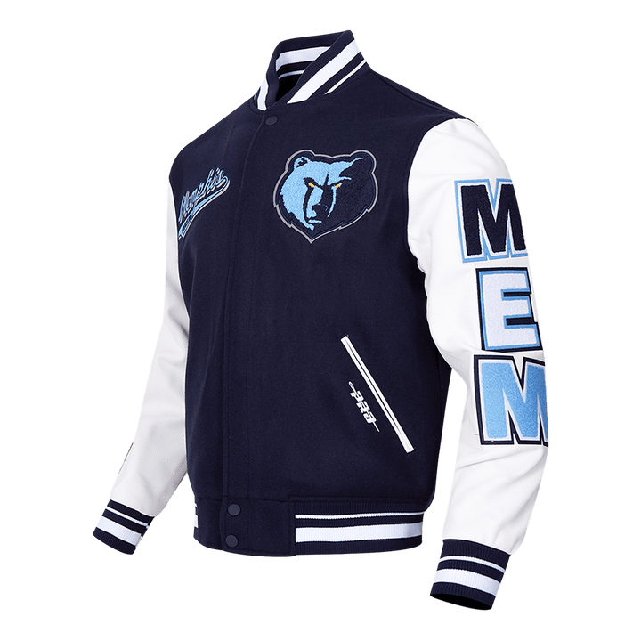 NBA MEMPHIS GRIZZLIES SCRIPT TAIL RIB WOOL VARSITY JACKET (MIDNIGHT NAVY/WHITE) - Rare Leather