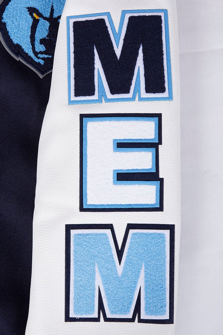 NBA MEMPHIS GRIZZLIES SCRIPT TAIL RIB WOOL VARSITY JACKET (MIDNIGHT NAVY/WHITE) - Rare Leather