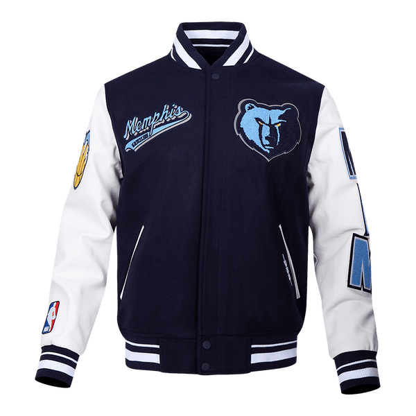 NBA MEMPHIS GRIZZLIES SCRIPT TAIL RIB WOOL VARSITY JACKET (MIDNIGHT NAVY/WHITE) - Rare Leather