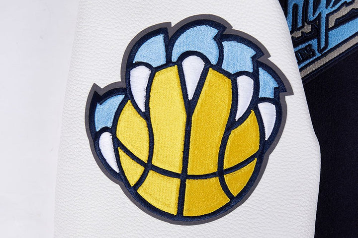 NBA MEMPHIS GRIZZLIES SCRIPT TAIL RIB WOOL VARSITY JACKET (MIDNIGHT NAVY/WHITE) - Rare Leather