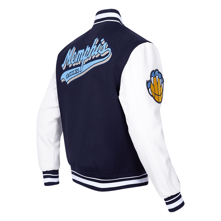 NBA MEMPHIS GRIZZLIES SCRIPT TAIL RIB WOOL VARSITY JACKET (MIDNIGHT NAVY/WHITE) - Rare Leather