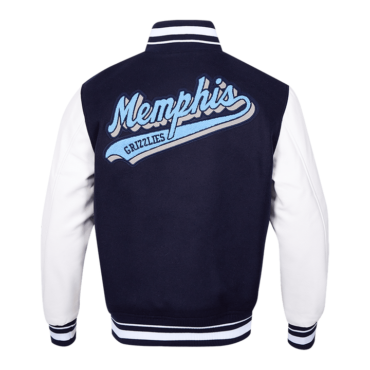 NBA MEMPHIS GRIZZLIES SCRIPT TAIL RIB WOOL VARSITY JACKET (MIDNIGHT NAVY/WHITE) - Rare Leather