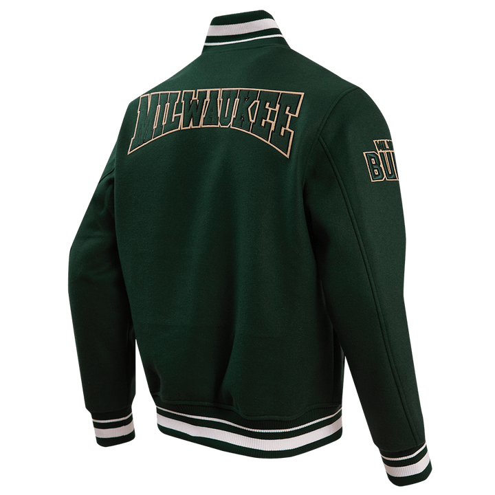 NBA MILWAUKEE BUCKS CREST EMBLEM RIB WOOL VARSITY JACKET - Rare Leather