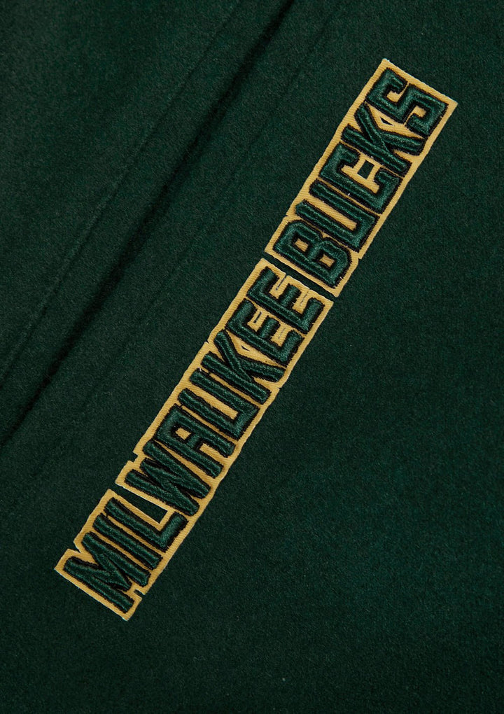 NBA MILWAUKEE BUCKS CREST EMBLEM RIB WOOL VARSITY JACKET - Rare Leather