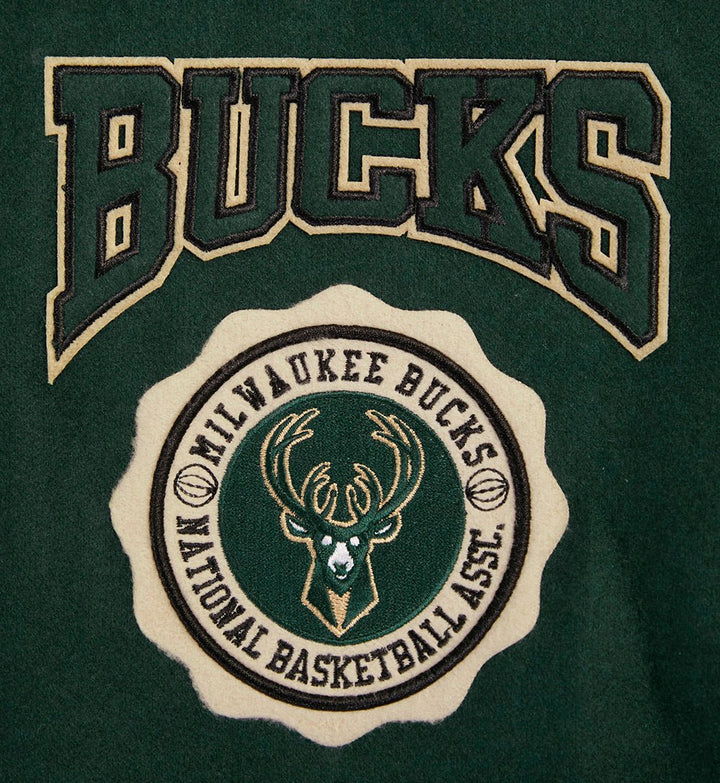 NBA MILWAUKEE BUCKS CREST EMBLEM RIB WOOL VARSITY JACKET - Rare Leather