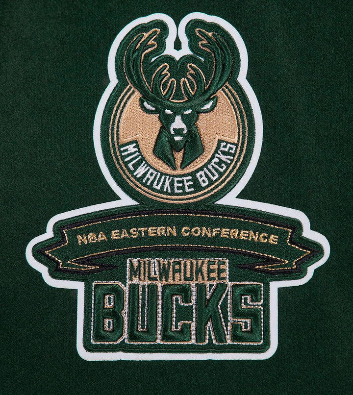 NBA MILWAUKEE BUCKS CREST EMBLEM RIB WOOL VARSITY JACKET - Rare Leather
