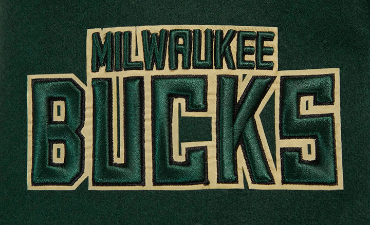 NBA MILWAUKEE BUCKS CREST EMBLEM RIB WOOL VARSITY JACKET - Rare Leather