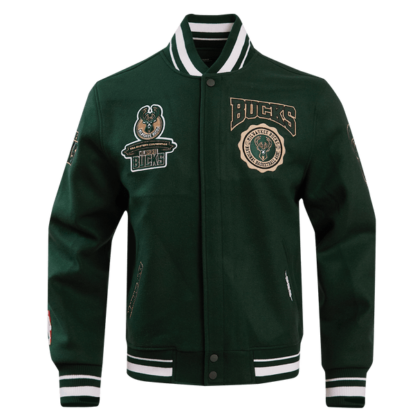 NBA MILWAUKEE BUCKS CREST EMBLEM RIB WOOL VARSITY JACKET - Rare Leather