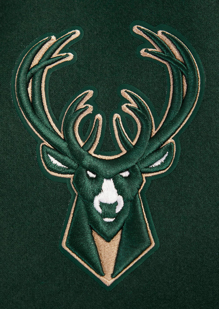 NBA MILWAUKEE BUCKS CREST EMBLEM RIB WOOL VARSITY JACKET - Rare Leather