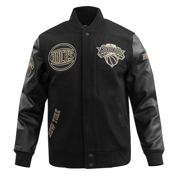 NBA NEW YORK KNICKS BLACK & GOLD WOOL VARSITY JACKET - Rare Leather