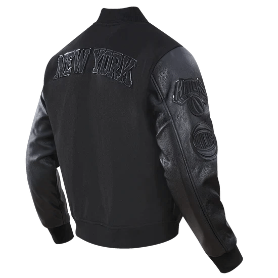 NBA New York Knicks Triple Black Men's Varsity Jacket - Rare Leather