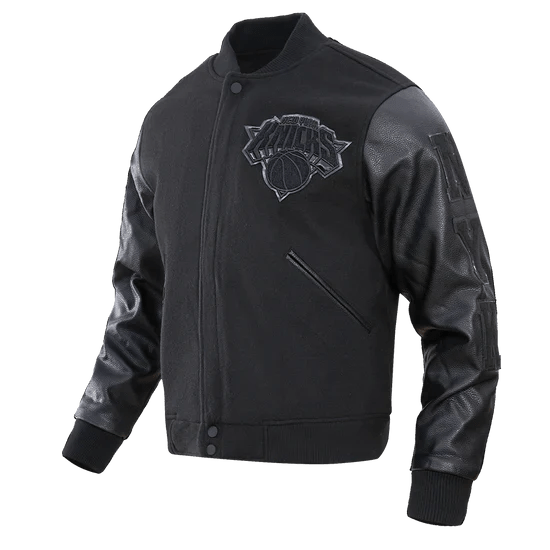 NBA New York Knicks Triple Black Men's Varsity Jacket - Rare Leather