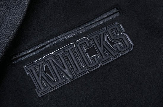 NBA New York Knicks Triple Black Men's Varsity Jacket - Rare Leather
