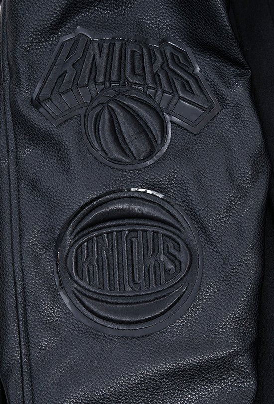 NBA New York Knicks Triple Black Men's Varsity Jacket - Rare Leather