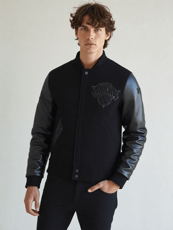 NBA New York Knicks Triple Black Men's Varsity Jacket - Rare Leather