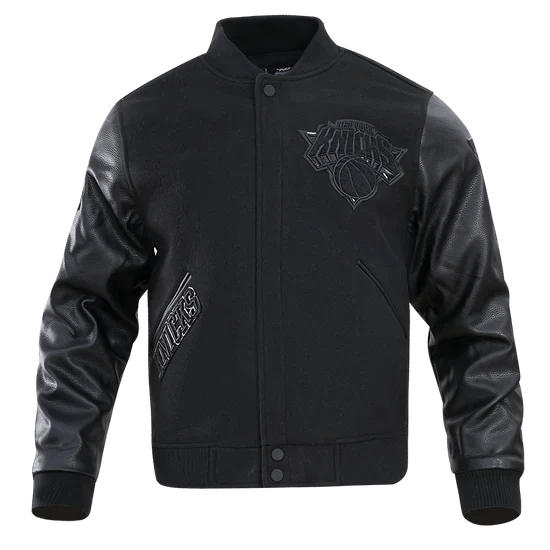 NBA New York Knicks Triple Black Men's Varsity Jacket - Rare Leather