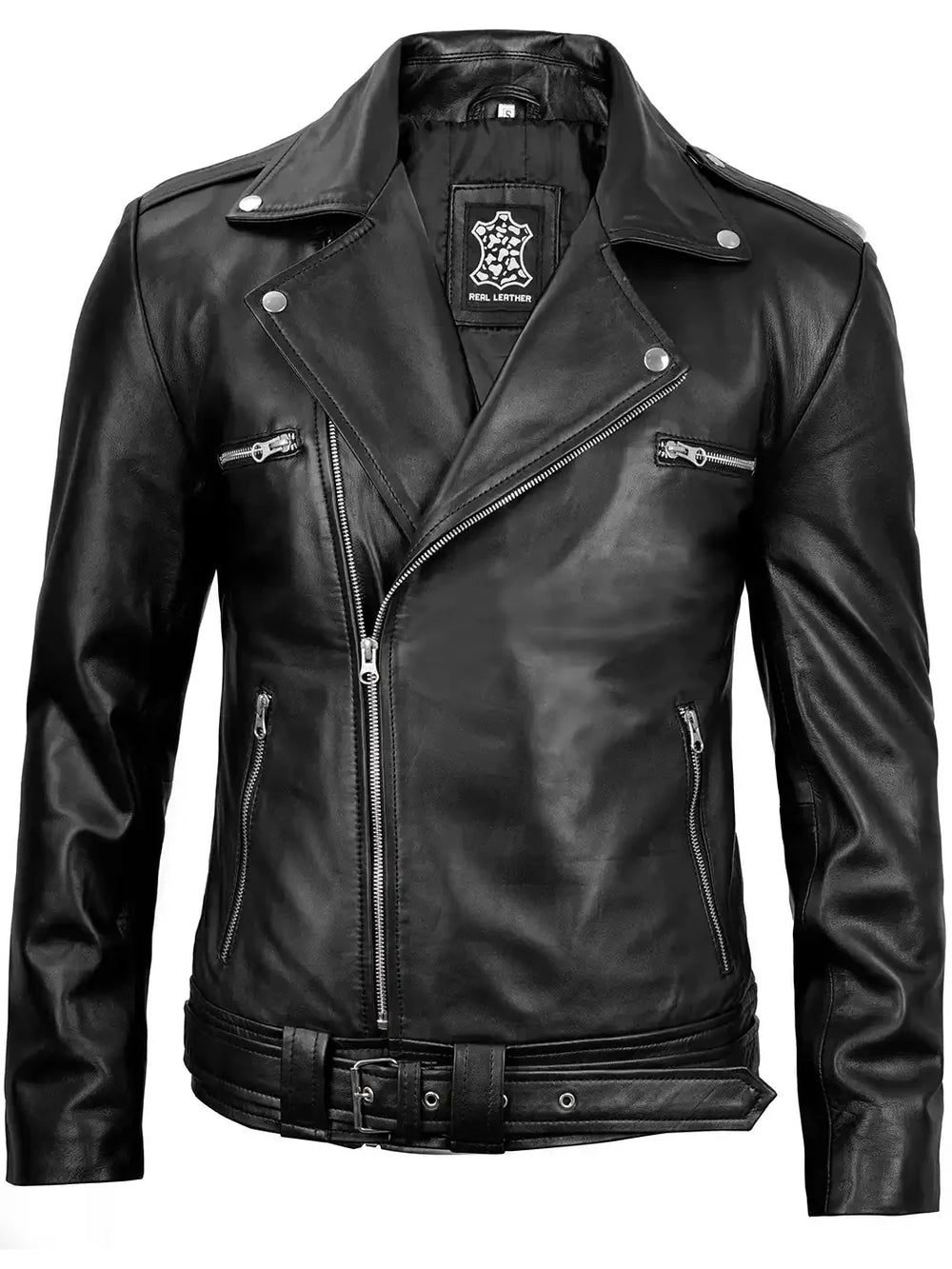 Negan Men's Black Asymmetrical Biker Leather Jacket – Premium