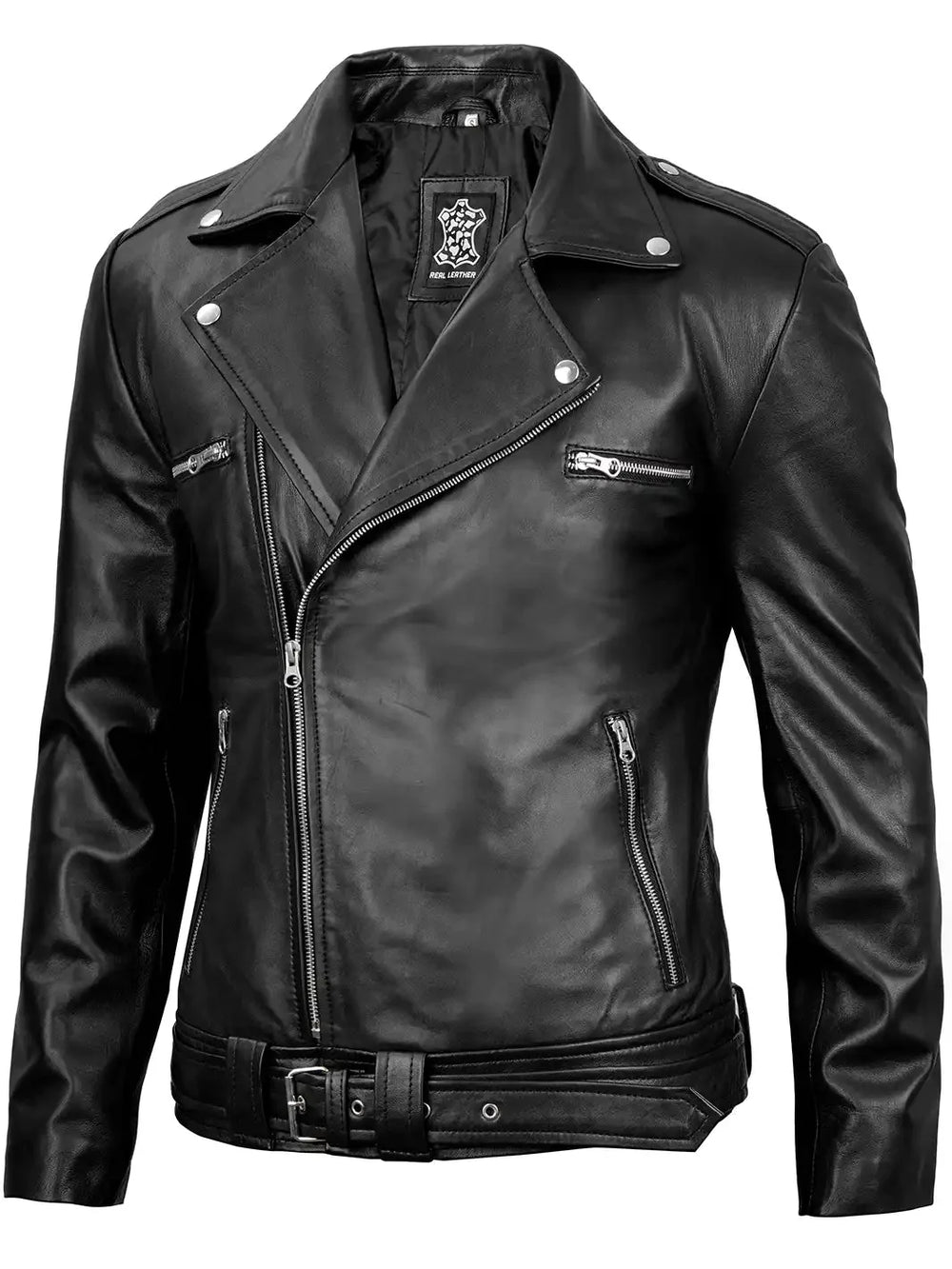 Negan Men's Black Asymmetrical Biker Leather Jacket – Premium