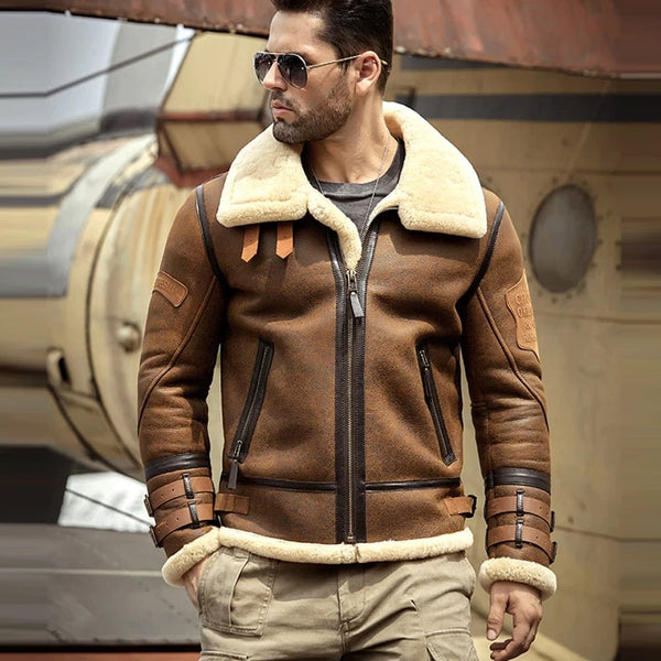 New Mens B3 Airforce Sheepskin Shearling Leather Jacket - Rare Leather
