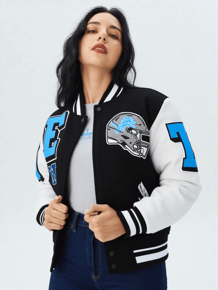 NFL Detroit Lions Mashup Men's Rib Wool Varsity Jacket - Rare Leather