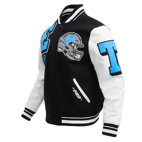 NFL Detroit Lions Mashup Men's Rib Wool Varsity Jacket - Rare Leather