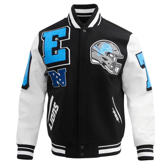 NFL Detroit Lions Mashup Men's Rib Wool Varsity Jacket - Rare Leather