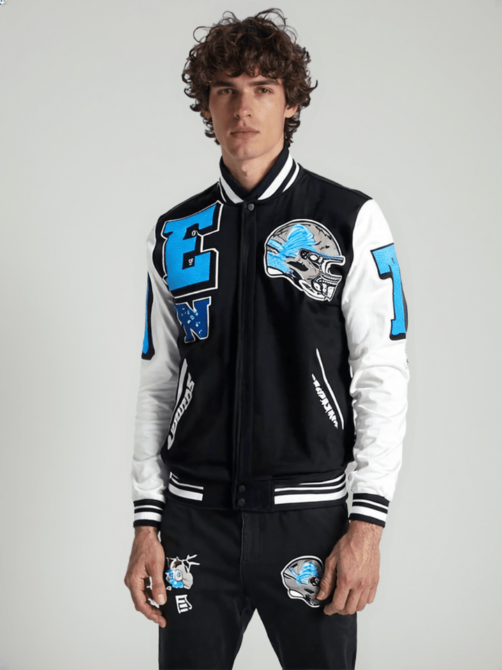 NFL Detroit Lions Mashup Men's Rib Wool Varsity Jacket - Rare Leather