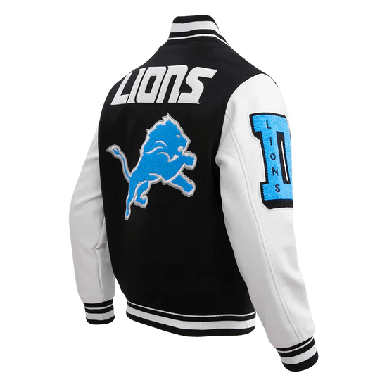NFL Detroit Lions Mashup Men's Rib Wool Varsity Jacket - Rare Leather