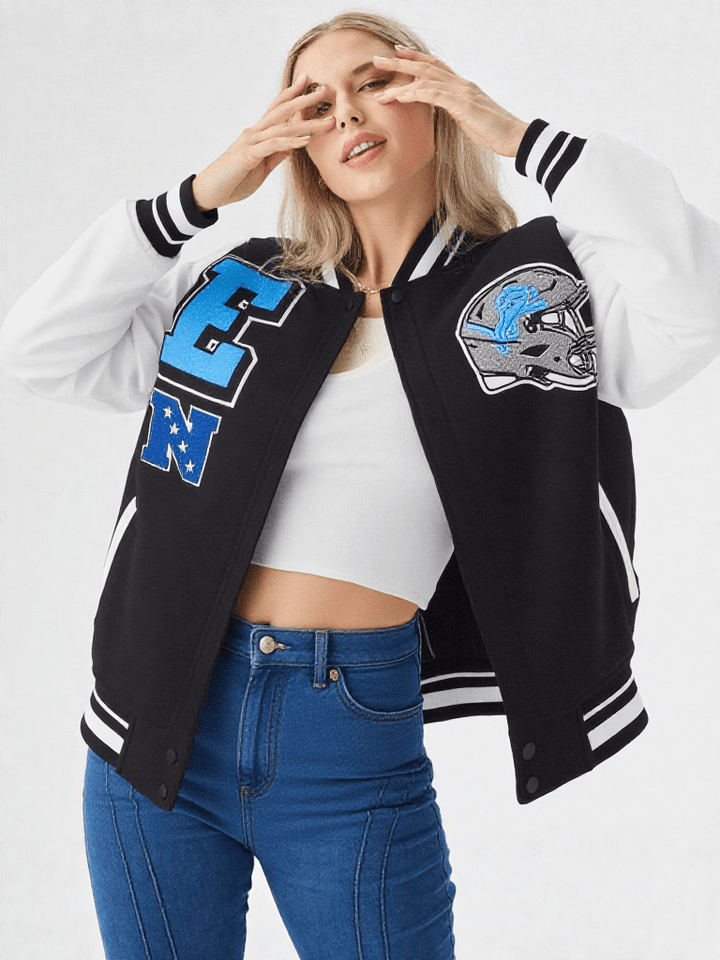 NFL Detroit Lions Mashup Men's Rib Wool Varsity Jacket - Rare Leather