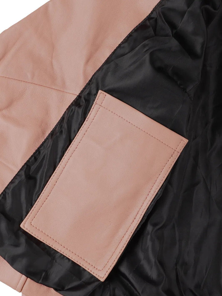 Ninfa Women's Pink Asymmetrical Biker Leather Jacket - Rare Leather