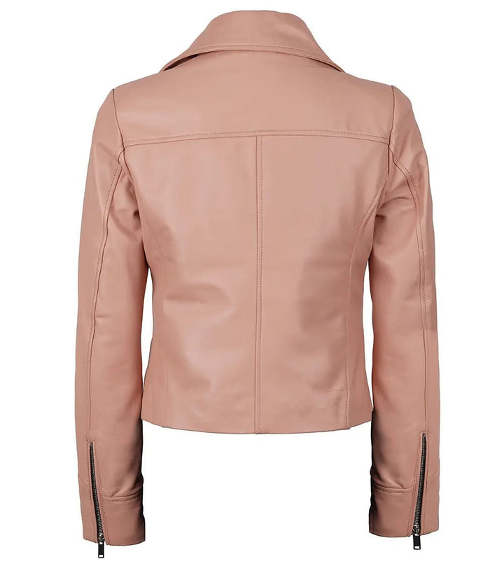 Ninfa Women's Pink Asymmetrical Biker Leather Jacket - Rare Leather