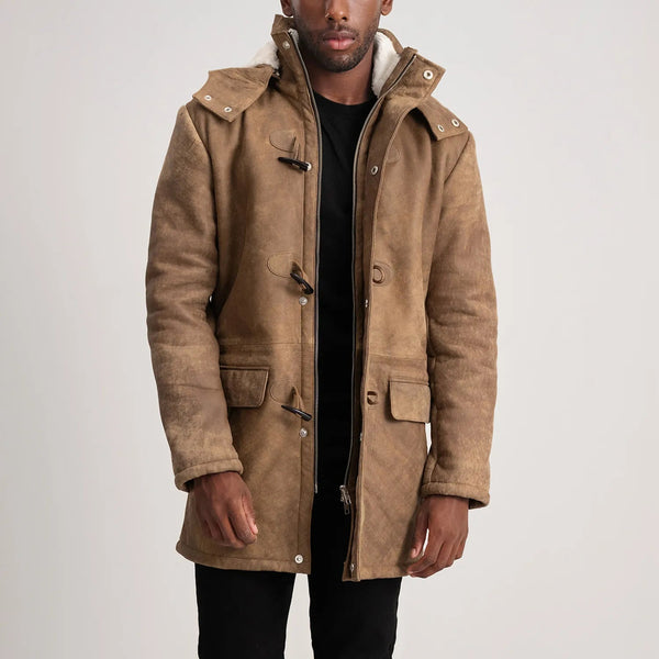 Nolan Distressed Brown Leather Duffle Coat - Rare Leather