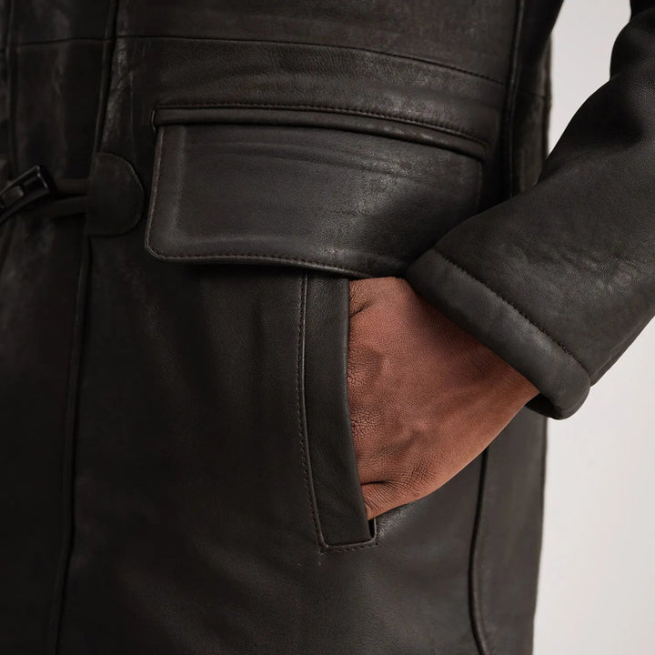 Nolan Tumbled Brown Leather Duffle Coat - Rare Leather