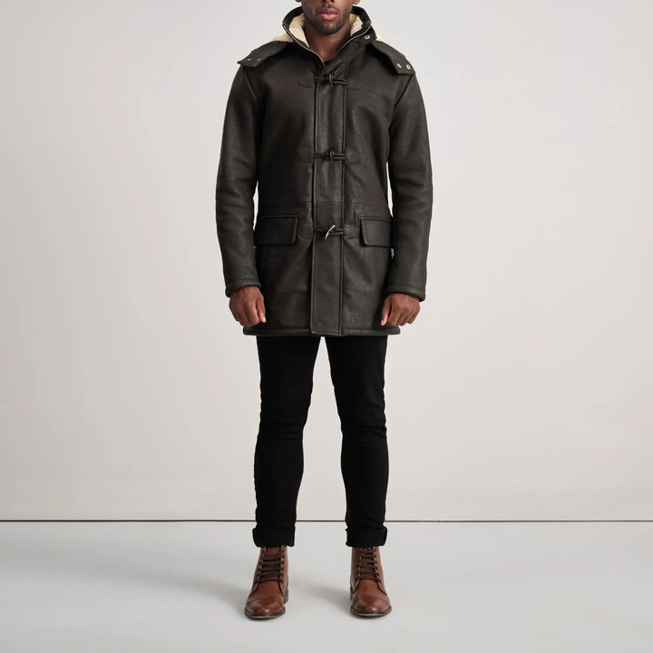 Nolan Tumbled Brown Leather Duffle Coat - Rare Leather
