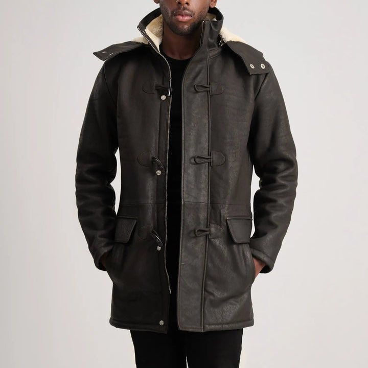 Nolan Tumbled Brown Leather Duffle Coat - Rare Leather