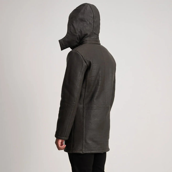Nolan Tumbled Brown Leather Duffle Coat - Rare Leather