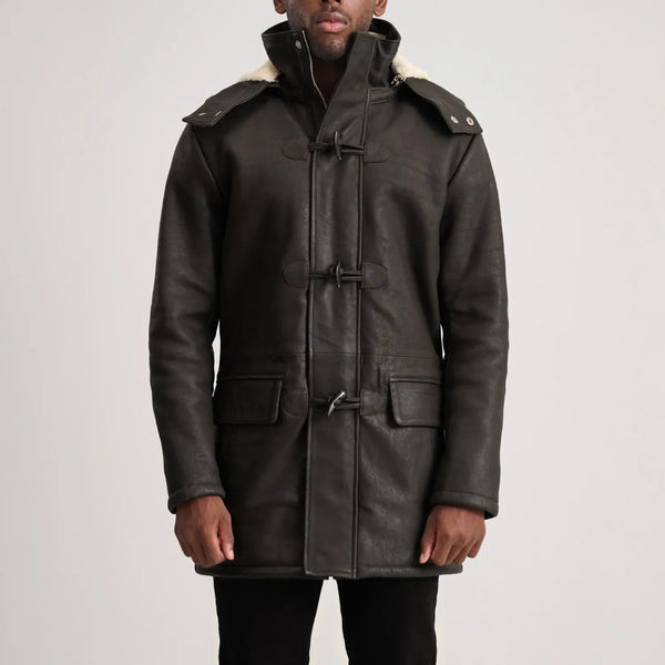 Nolan Tumbled Brown Leather Duffle Coat - Rare Leather