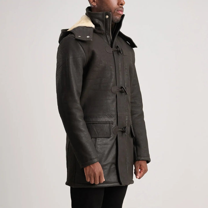 Nolan Tumbled Brown Leather Duffle Coat - Rare Leather