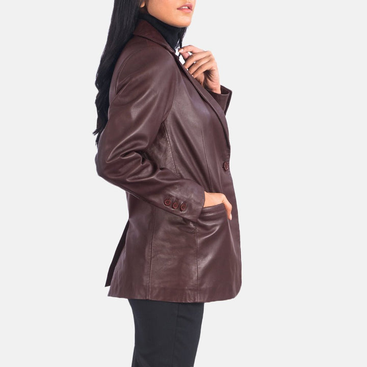 Norma Maroon Leather Blazer - Rare Leather