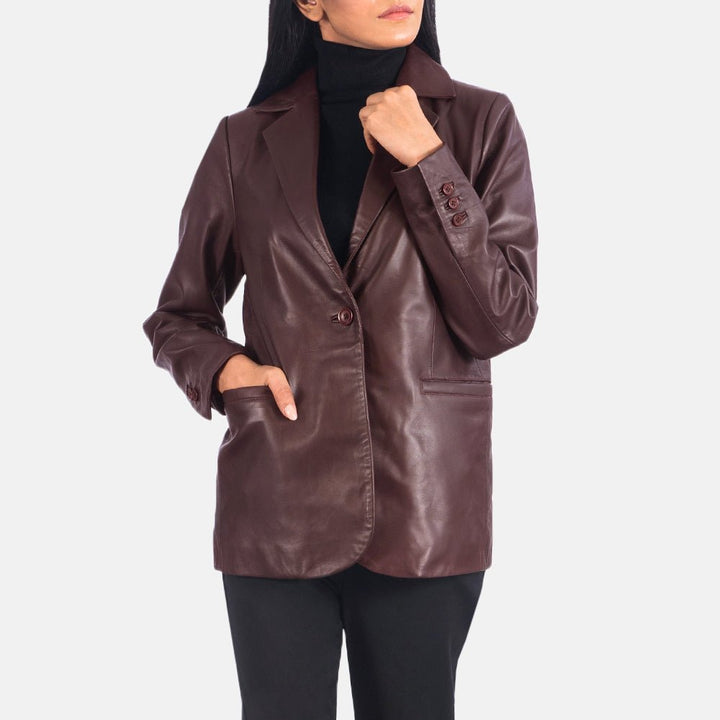 Norma Maroon Leather Blazer - Rare Leather