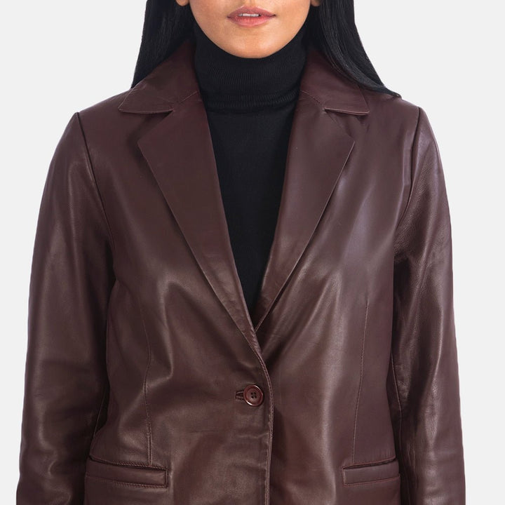 Norma Maroon Leather Blazer - Rare Leather
