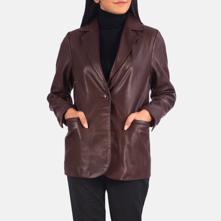 Norma Maroon Leather Blazer - Rare Leather