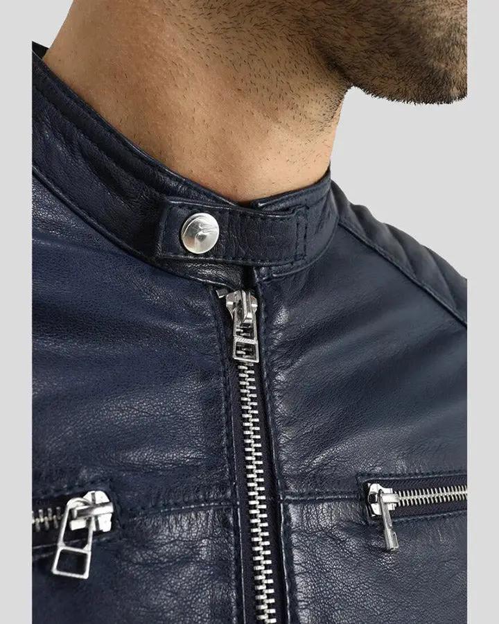 Olin Blue Biker Leather Jacket - Rare Leather