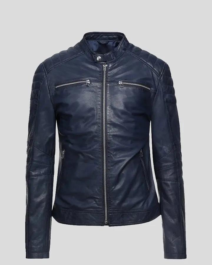 Olin Blue Biker Leather Jacket - Rare Leather