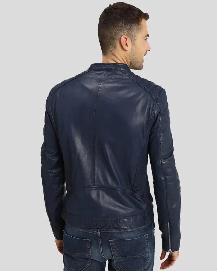 Olin Blue Biker Leather Jacket - Rare Leather
