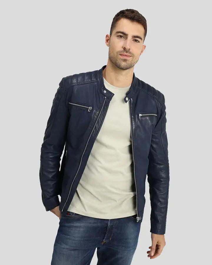 Olin Blue Biker Leather Jacket - Rare Leather