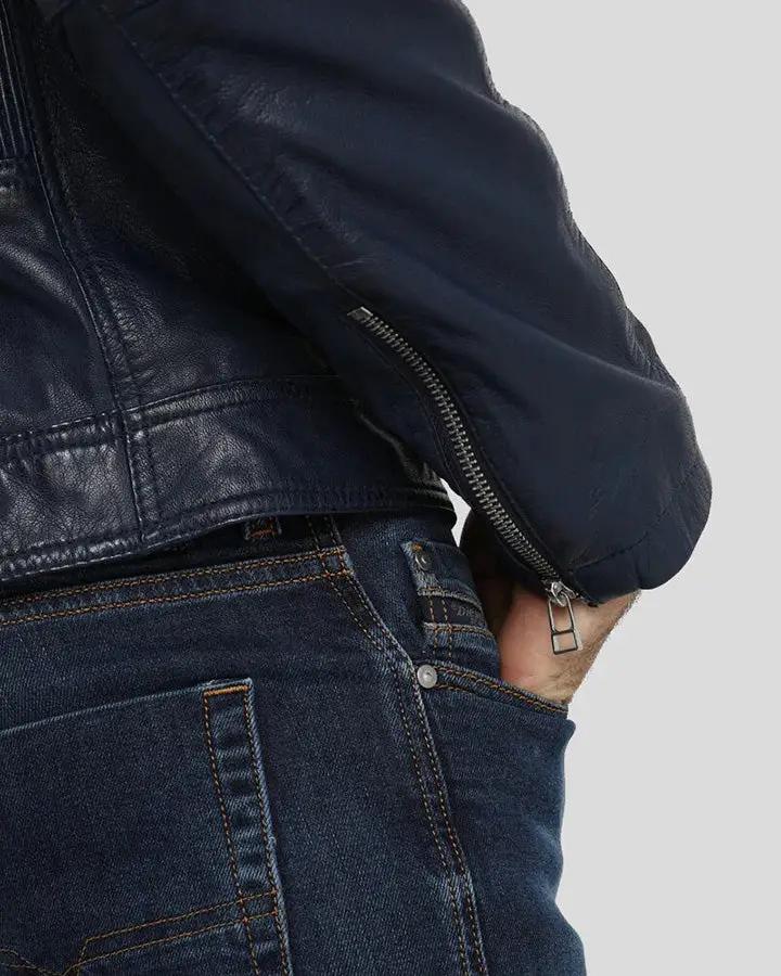 Olin Blue Biker Leather Jacket - Rare Leather