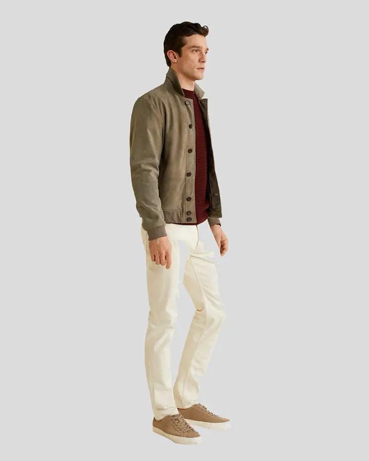 Oren Grey Suede Bomber Leather Jacket - Rare Leather