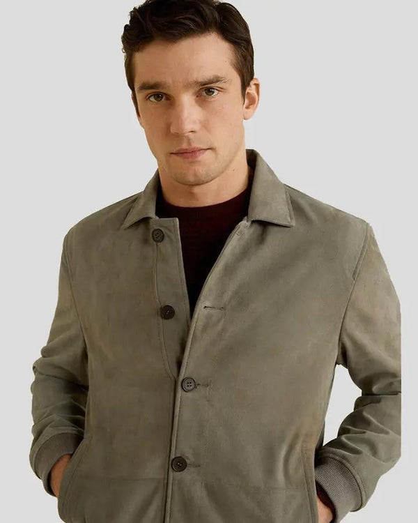 Oren Grey Suede Bomber Leather Jacket - Rare Leather