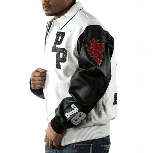 Pelle Pelle Mens Renegades Chief Keef White Studded Leather Jacket - Rare Leather Order Now !!